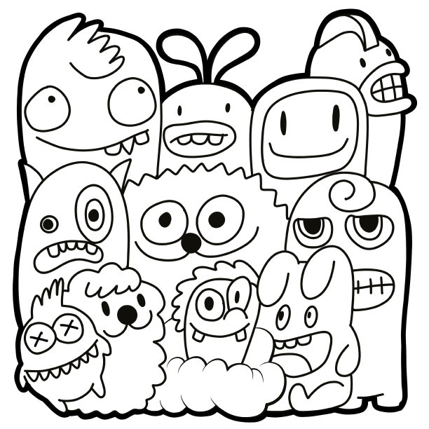 黑白卡通小怪兽