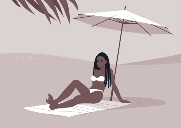 少女沙滩日光浴插图