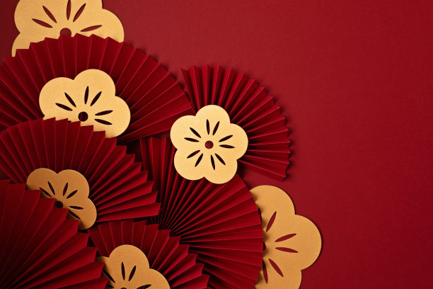 红金色中式花朵婚礼背景