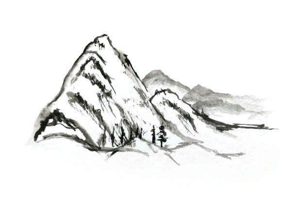 墨水,山,笔触