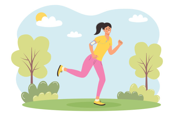 夏天人物清晨跑步运动健身插画
