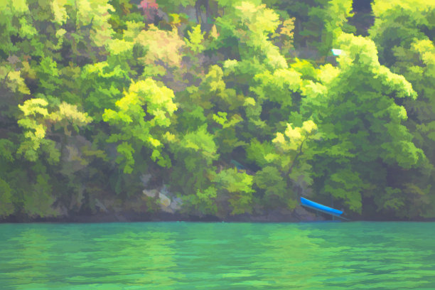 欧式湖畔风景油画