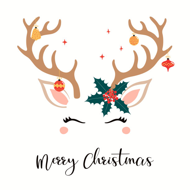 可爱动物圣诞字体插图