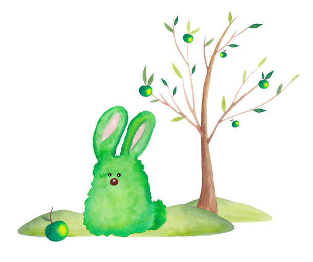 苹果兔子插画