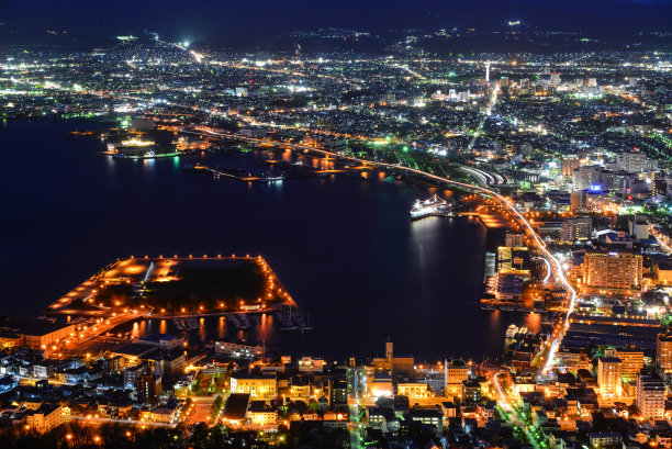 日本北海道函馆俯瞰城市夜景