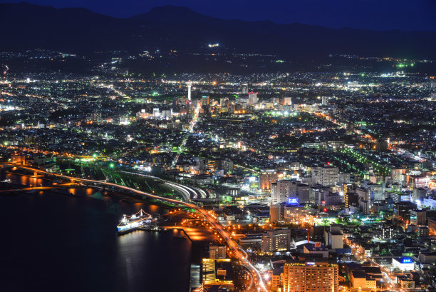 日本北海道函馆俯瞰城市夜景