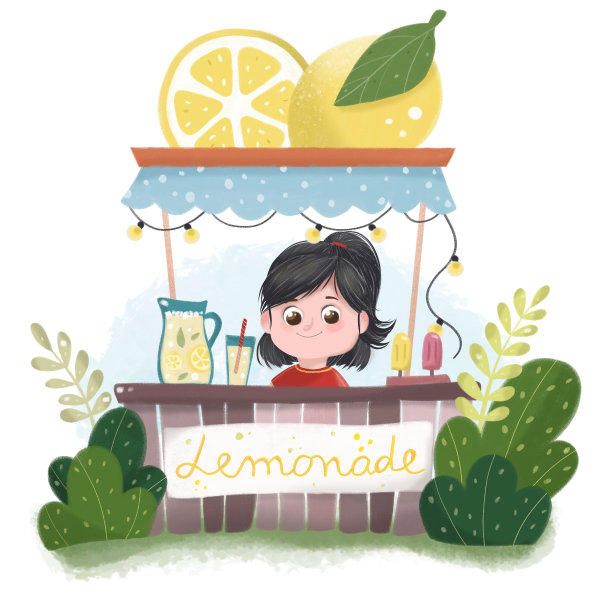 柠檬水,柠檬汁摊位,卡通