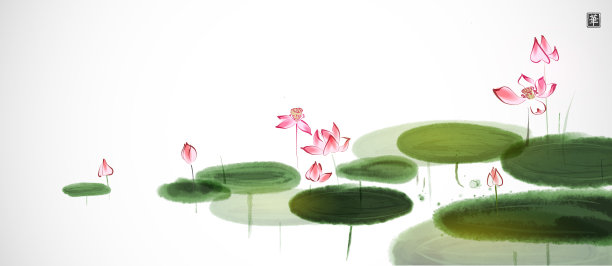 水墨荷花,睡莲,荷塘背景
