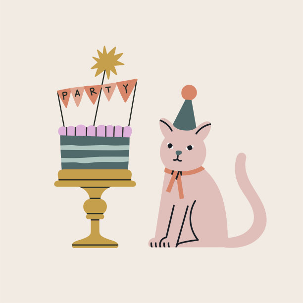 生日小猫派对可爱庆祝蛋糕形象