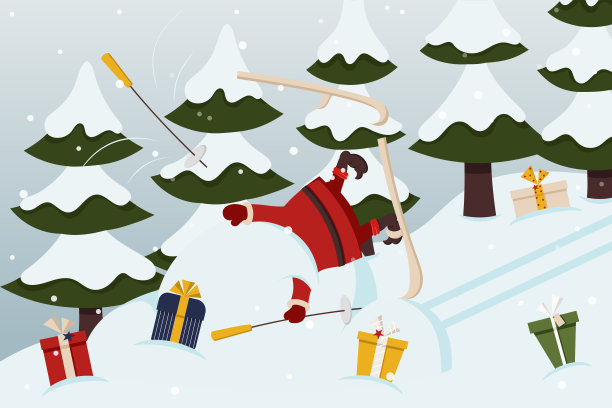 在滑雪的圣诞老人