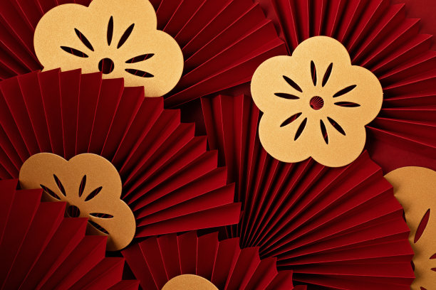 红色中式花朵婚礼背景