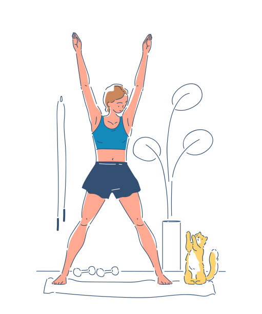 女性室内运动瑜伽扁平插画