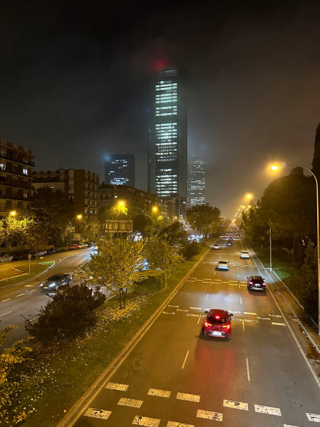 前进的道路与金融区建筑夜景