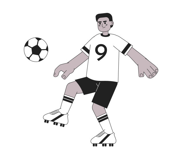 足球运动员在踢球扁平插画