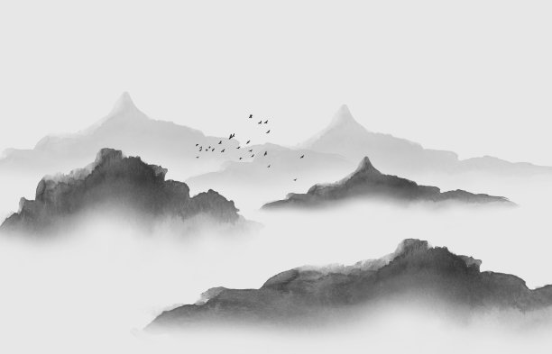 黑白抽象山水画