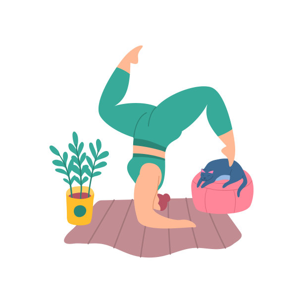 女性室内运动瑜伽扁平插画