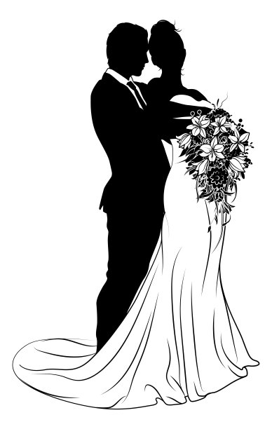 结婚剪影线条插画
