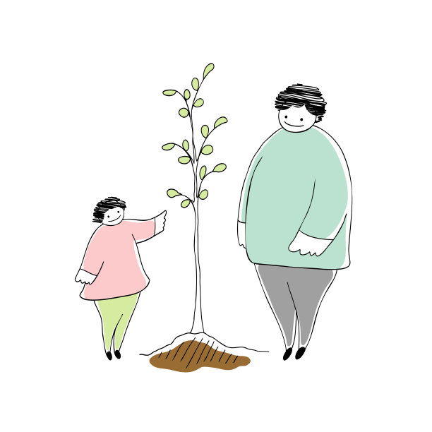 一家人植树插画