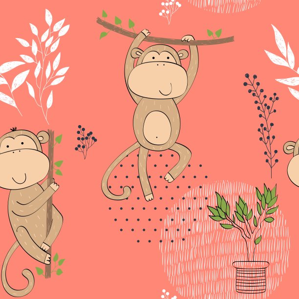 猴子,可爱的,纺织品