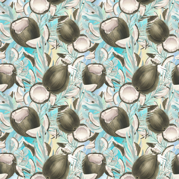 清新蓝绿棕榈叶图案背景