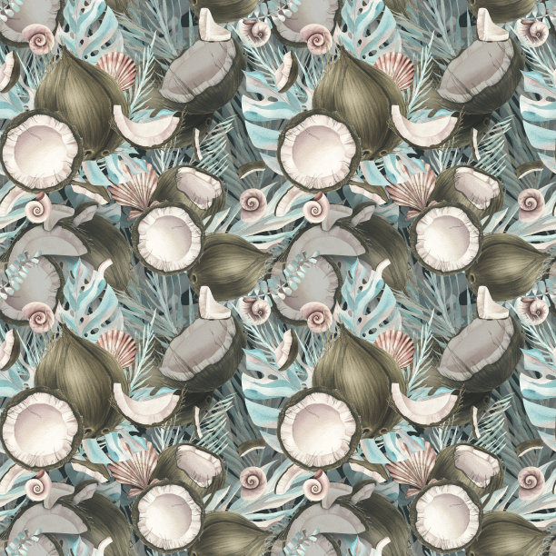 清新蓝绿棕榈叶图案背景