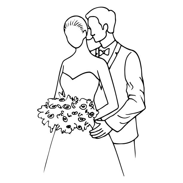 结婚剪影线条插画