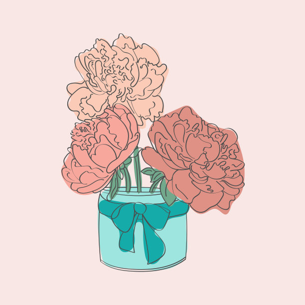 花瓶 花朵 牡丹花矢量