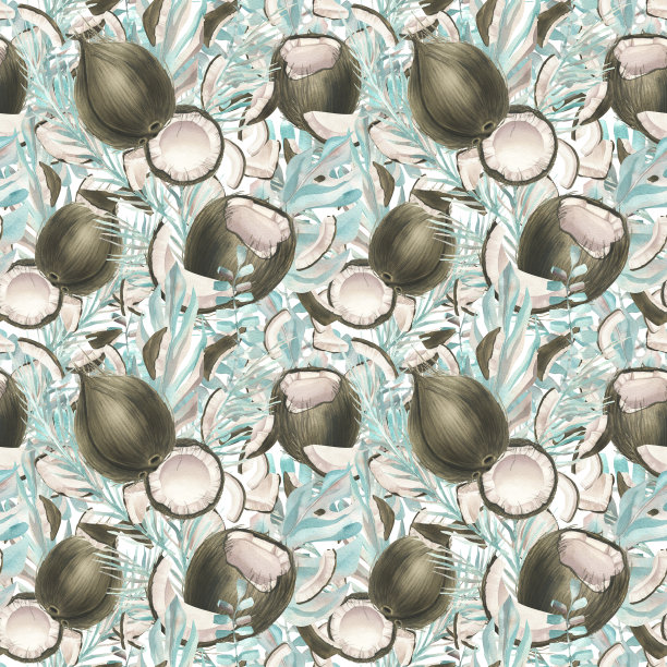 清新蓝绿棕榈叶图案背景