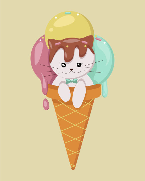 小猫 冰淇淋 草莓