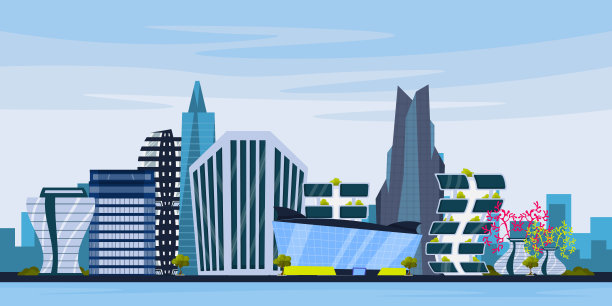 城市建筑立体插画卡通背景素材