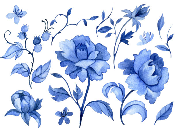 蓝玫瑰水彩花卉挂画装饰画