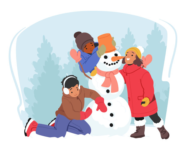 冬天孩子户外活动冬季小孩插画