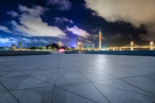 澳门现代建筑和桥梁和城市夜景