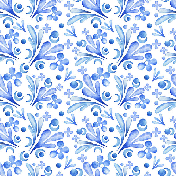 蓝色时尚花纹梦幻花纹花朵