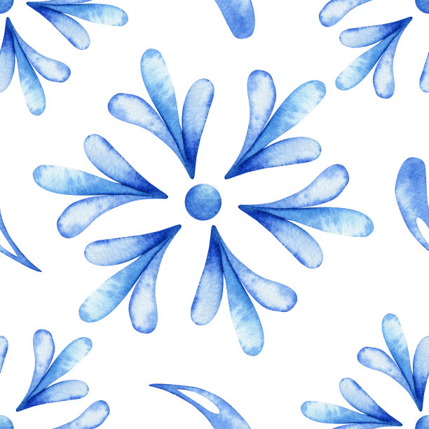 蓝色时尚花纹梦幻花纹花朵