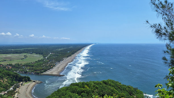 彩色夏季大海和沙滩风景矢量图