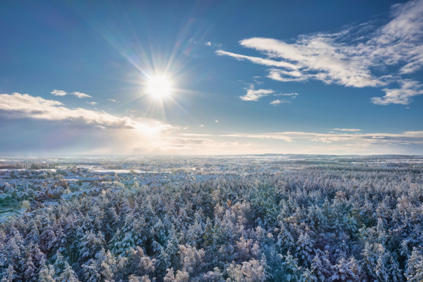 农村日出雪景航拍