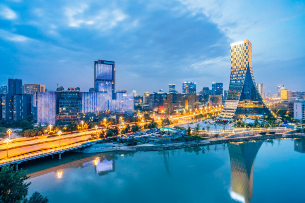 航拍四川成都城市景观夜景