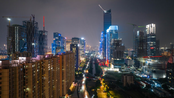 航拍广州天河区夜景