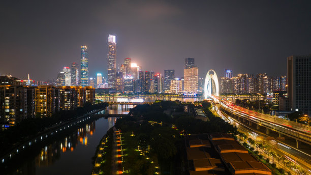 航拍广州天河区夜景