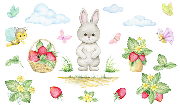 卡通小兔子草莓