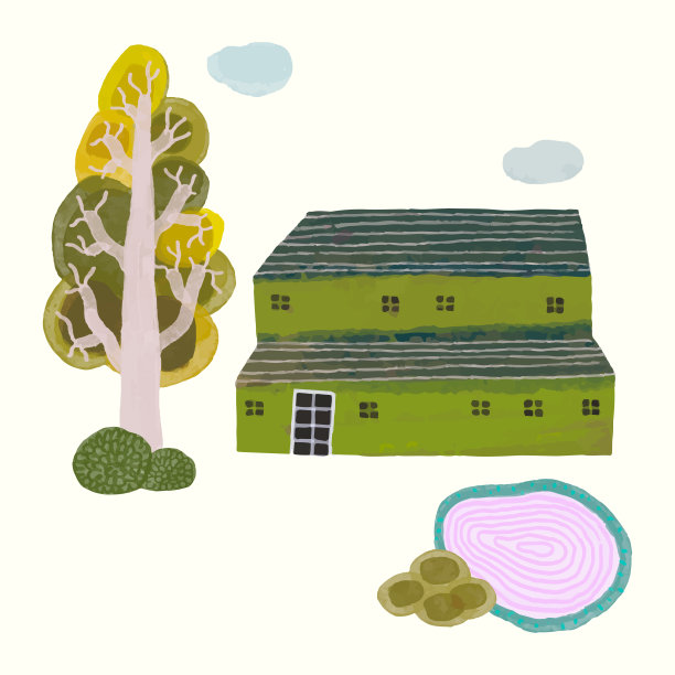 卡通小房子树木图案