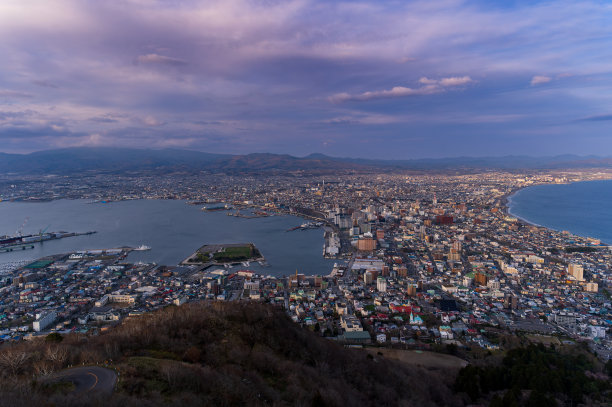 日本北海道函馆俯瞰城市夜景