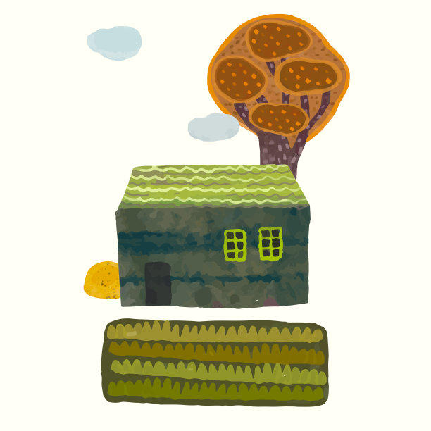 卡通小房子树木图案