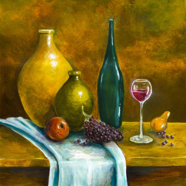葡萄酒油画