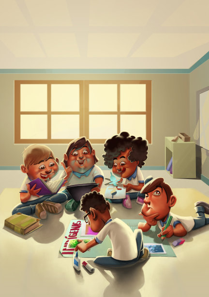 卡通儿童节看书的孩子海报