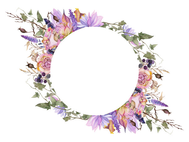 手绘小清新树叶花卉花环