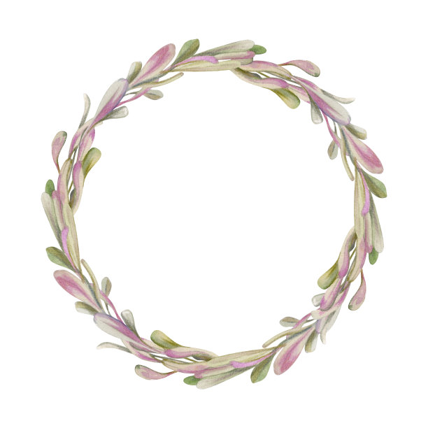 手绘小清新树叶花卉花环