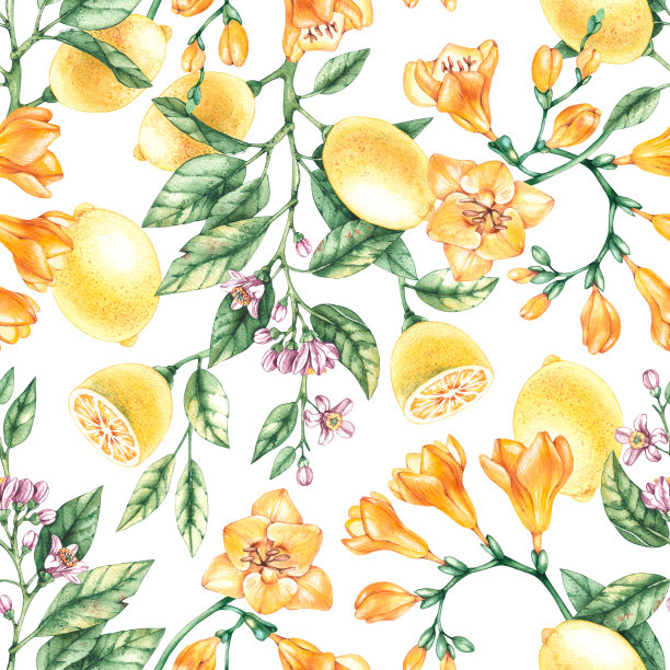 手绘橙色切片水果图案