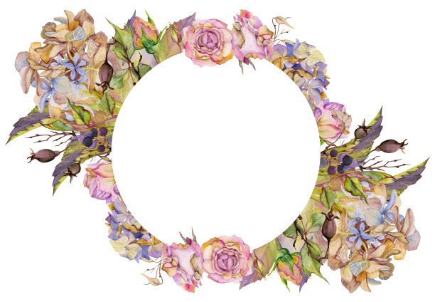 手绘小清新树叶花卉花环